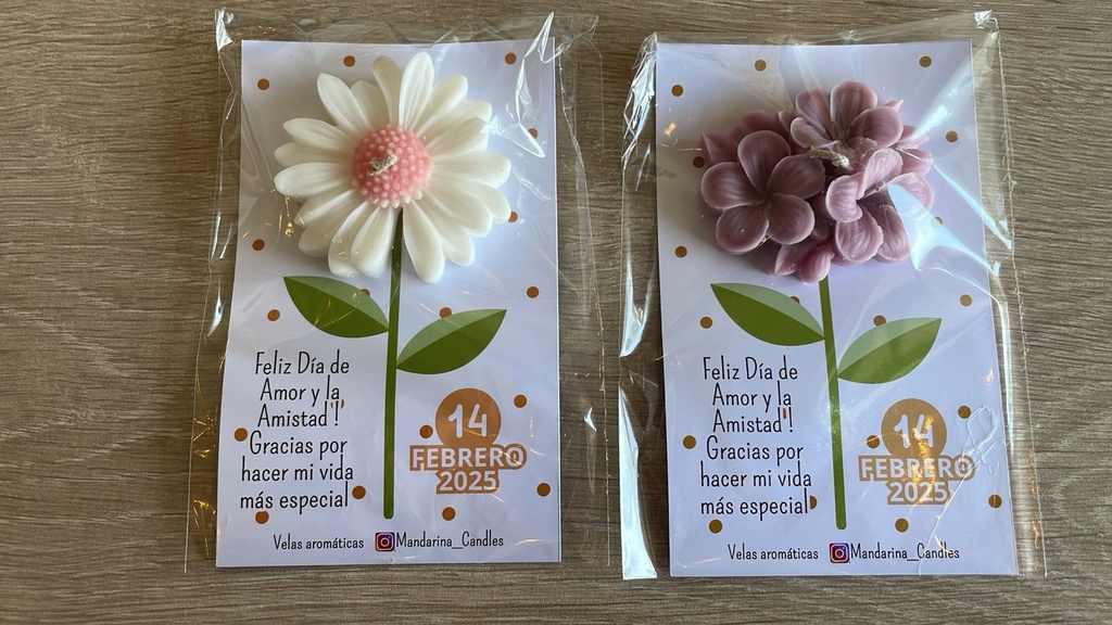 TARJETA SAN VALENTIN FLOR DE VELA AROMATICA